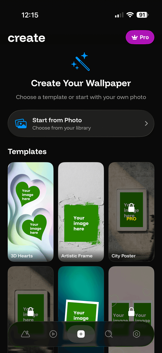 One4Wall Create tab with wallpaper editor