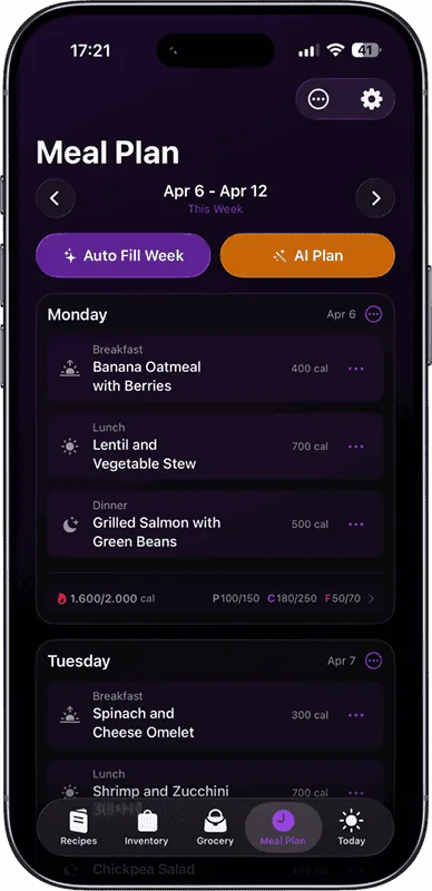 Vule weekly meal planner