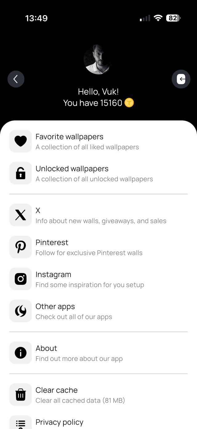 Thematica Settings screen with Favorites and Unlocked lists
