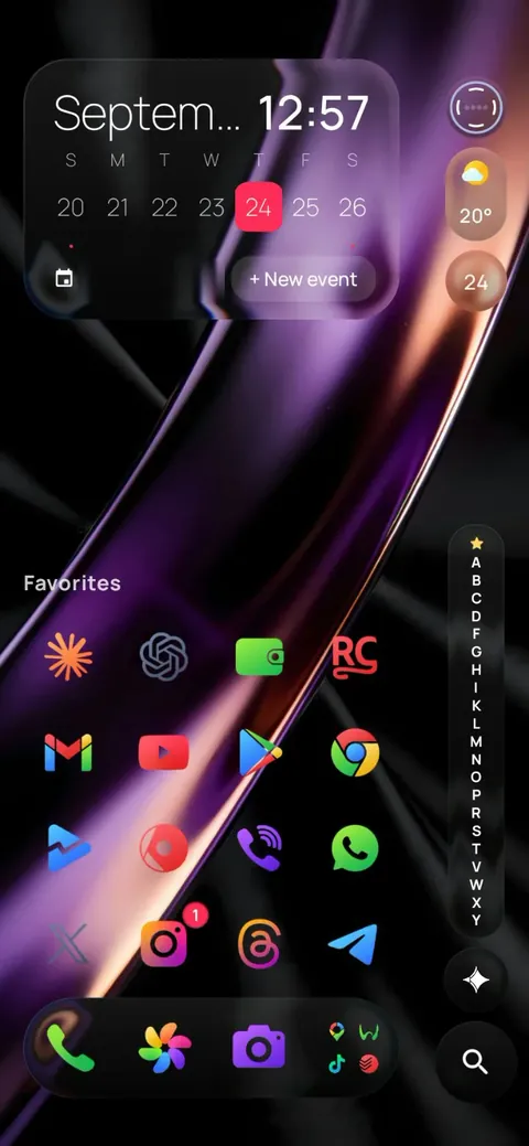 One4Home home screen with the Amethyst Silk theme